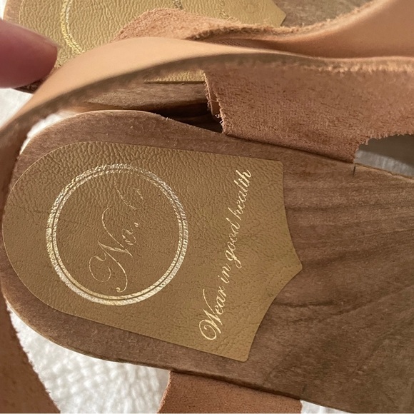 No. 6 Tan Leather Mules with Wooden Platform, Size 39 - Picture 11 of 15